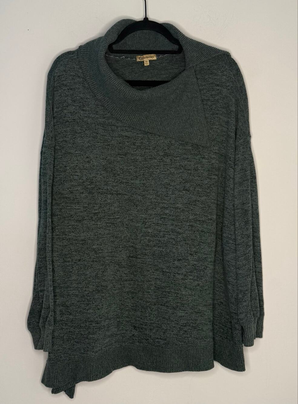 Democracy Dark Teal Split Cowl Neck Asymmetric Hem Long Sleeve Sweater 3X Cozy